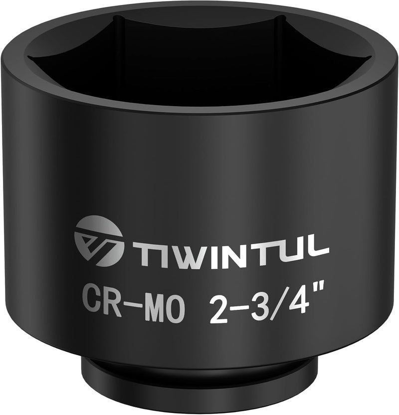 TIWINTUL 3/4 Inch Drive Deep Impact Socket 2-3/4", Anti-Rounding 6-Point Design SAE Socket, Heat-Treated CR-MO, Black Phosphate Finish, Axle Nut Socket for Auto Repair, Easy Removal - Image 1